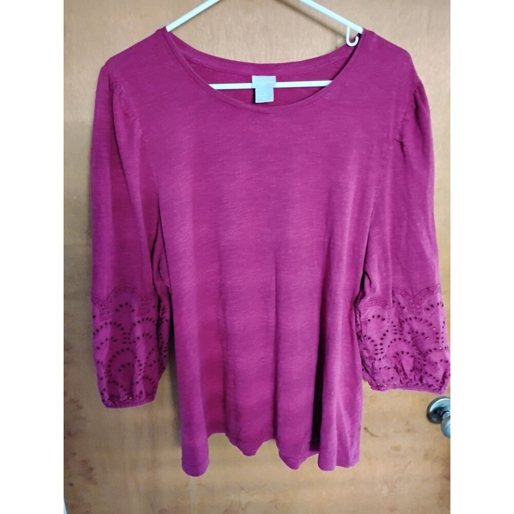 Chico's 3/4 Length Balloon Delicate Eyelet Lace Sleeve Boho Hippie  Size 3 Top